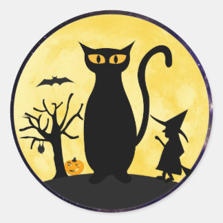 Kat op een Halloween Moon Envelope Seal Stickers