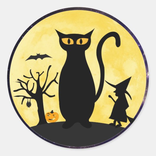 Kat op een Halloween Moon Envelope Seal Stickers (Voorkant)