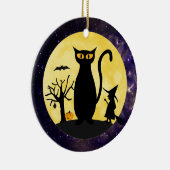 Kat op een Halloween Moon Ornament (Rechts)