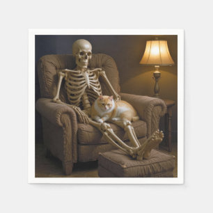 Kat op een Halloween-skelet Servet