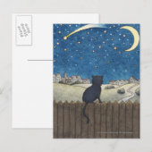 Kat op een hek die de nachthemel boven de stad kij briefkaart (Voorkant / Achterkant)