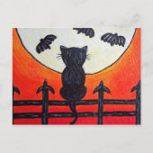 Kat op een hek in de maanvleermuizen briefkaart (Voorkant)