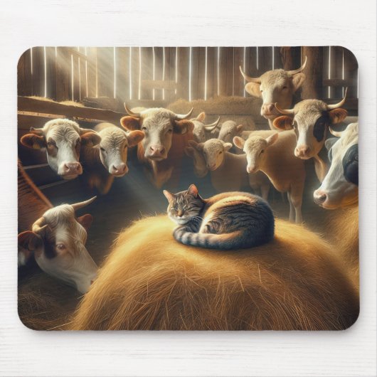 Kat op een hooiberg muismat (Voorkant)