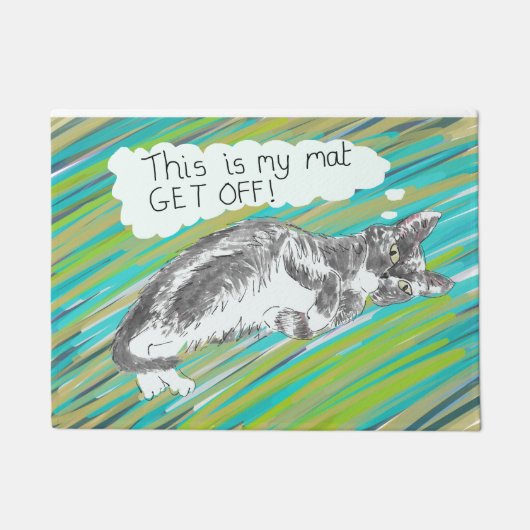 Kat op een mat boze deur-ingang (Voorkant)