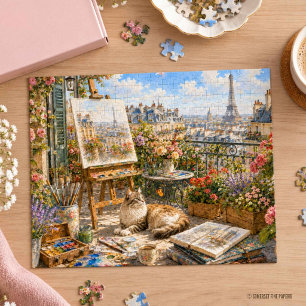 Kat op een Parijs balkon Legpuzzel
