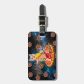 Kat op een pizza die ijs eet bagagelabel (Voorkant verticaal)