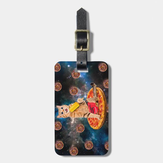 Kat op een pizza die ijs eet bagagelabel (Voorkant verticaal)
