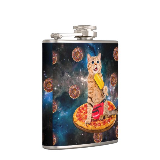 Kat op een pizza die ijs eet heupfles (Rechts)