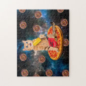Kat op een pizza die ijs eet legpuzzel (Verticaal)