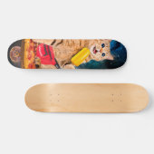 Kat op een pizza die ijs eet persoonlijk skateboard (Horizontaal)