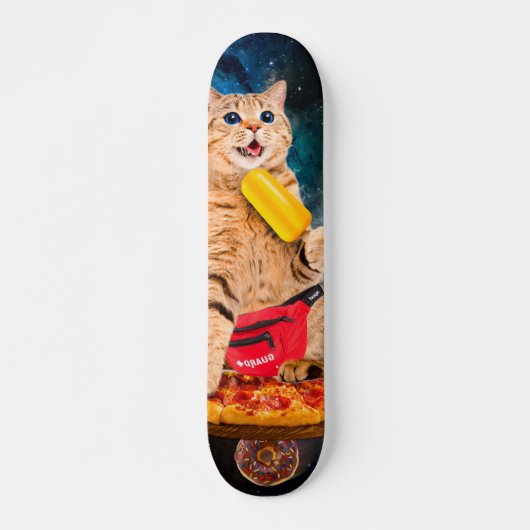 Kat op een pizza die ijs eet persoonlijk skateboard (Voorkant)