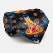 Kat op een pizza die ijs eet stropdas (Opgerold)