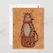 Kat op een pompoen briefkaart (Voorkant / Achterkant)