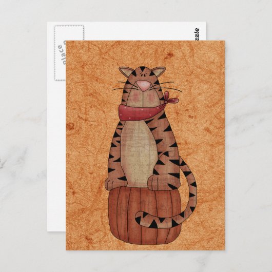 Kat op een pompoen briefkaart (Voorkant / Achterkant)