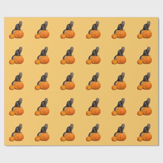 Kat op een pompoen cadeaupapier (Vlak)