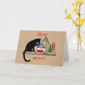 Kat op een schaal met kerstkaart kaart (Gele Bloem)