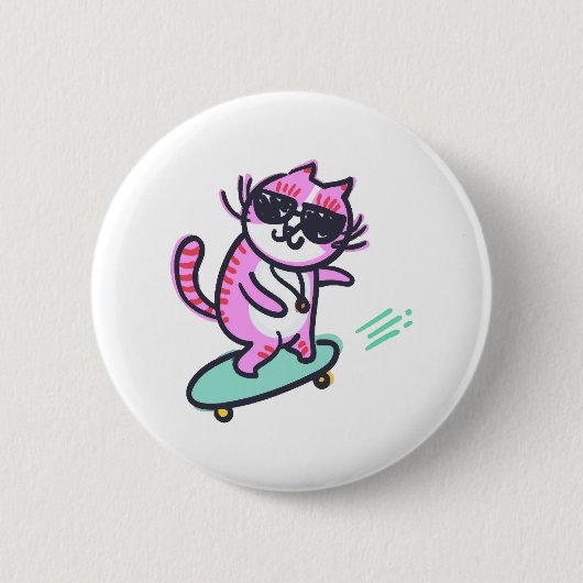 KAT OP EEN SKATEBOARD RONDE BUTTON 5,7 CM (Voorkant)