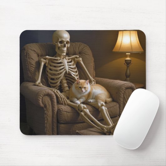 Kat op een skeletknie muismat (Met muis)