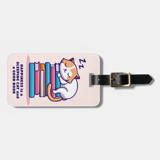 Kat op een Stack of Books Cute Personalized Litera Bagagelabel (Voorkant horizontaal)