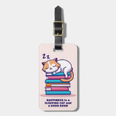 Kat op een Stack of Books Cute Personalized Litera Bagagelabel (Voorkant verticaal)