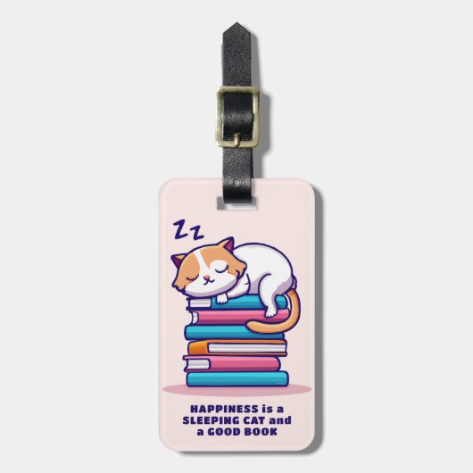 Kat op een Stack of Books Cute Personalized Litera Bagagelabel (Voorkant verticaal)