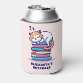 Kat op een Stack of Books Cute Personalized Litera Blikjeskoeler (Blikje Achterkant)