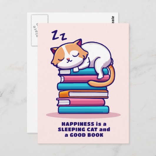 Kat op een Stack of Books Cute Personalized Litera Briefkaart (Voorkant / Achterkant)