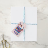 Kat op een Stack of Books Cute Personalized Litera Cadeaulabel (Met Touw)