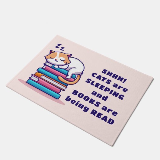 Kat op een Stack of Books Cute Personalized Litera Deurmat (Schuin)
