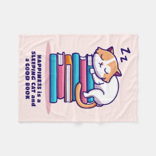 Kat op een Stack of Books Cute Personalized Litera Fleece Deken (Voorkant (Horizontaal))