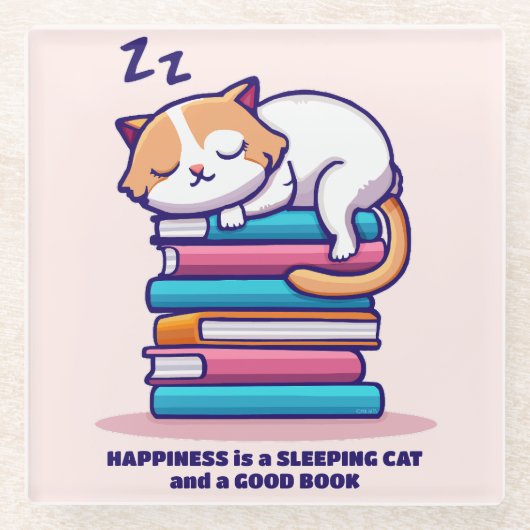 Kat op een Stack of Books Cute Personalized Litera Glazen Onderzetter (Voorkant)