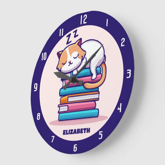 Kat op een Stack of Books Cute Personalized Litera Grote Klok (Hoek)