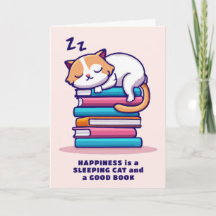 Kat op een Stack of Books Cute Personalized Litera Kaart