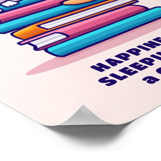 Kat op een Stack of Books Cute Personalized Litera Poster (Hoek)