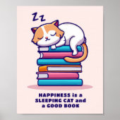 Kat op een Stack of Books Cute Personalized Litera Poster (Voorkant)