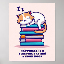 Kat op een Stack of Books Cute Personalized Litera Poster