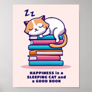 Kat op een Stack of Books Cute Personalized Litera Poster