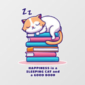 Kat op een Stack of Books Cute Personalized Litera Raamsticker (Vel)