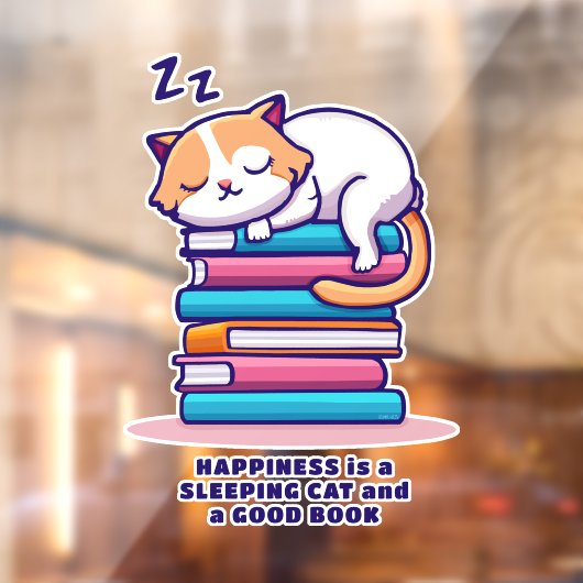 Kat op een Stack of Books Cute Personalized Litera Raamsticker (Vel 2)