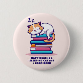 Kat op een Stack of Books Cute Personalized Litera Ronde Button 5,7 Cm