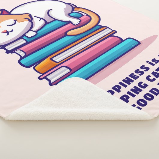 Kat op een Stack of Books Cute Personalized Litera Sherpa Deken (3/4)