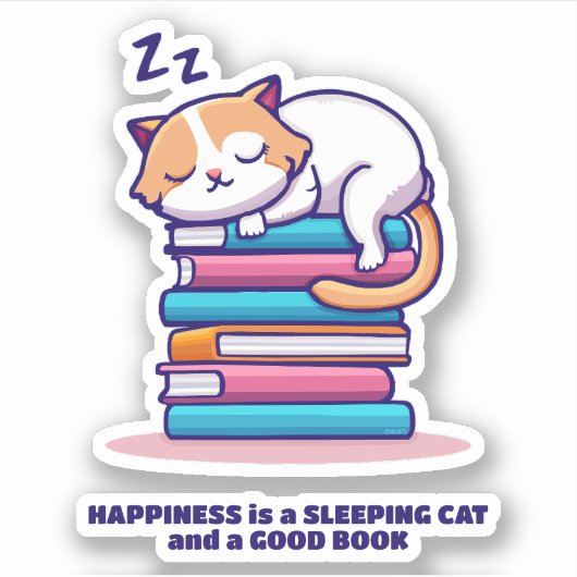 Kat op een Stack of Books Cute Personalized Litera Sticker (Voorkant)