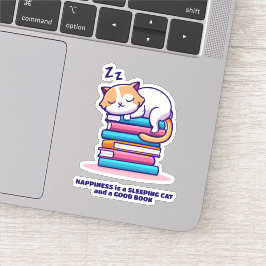 Kat op een Stack of Books Cute Personalized Litera Sticker