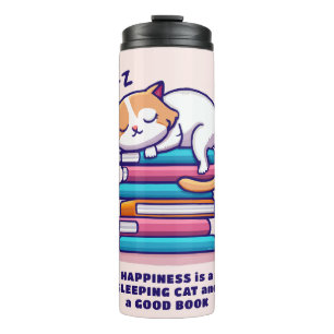 Kat op een Stack of Books Cute Personalized Litera Thermosbeker