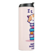 Kat op een Stack of Books Cute Personalized Litera Thermosbeker (Gedraaid links)