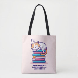 Kat op een Stack of Books Cute Personalized Litera Tote Bag