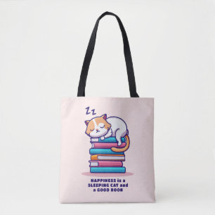 Kat op een Stack of Books Cute Personalized Litera Tote Bag