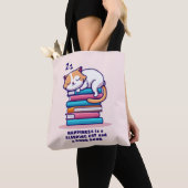 Kat op een Stack of Books Cute Personalized Litera Tote Bag (Dichtbij)