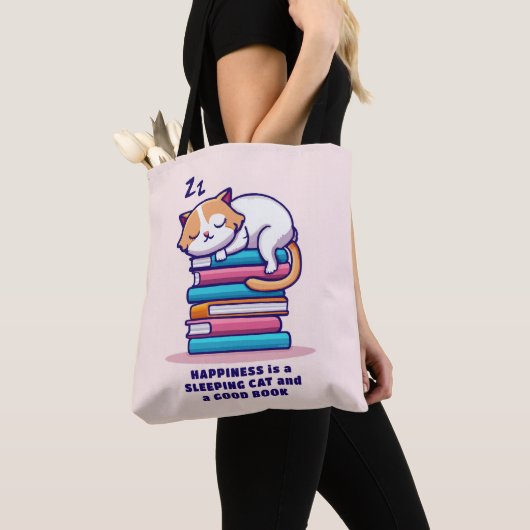 Kat op een Stack of Books Cute Personalized Litera Tote Bag (Dichtbij)