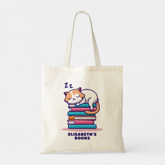 Kat op een Stack of Books Cute Personalized Litera Tote Bag (Achterkant)